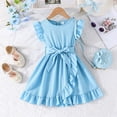 thumbnail image 2 of Splozh Robes Filles Robes Filles Printemps Été Manches Volantées Ligne A avec Ceinture Poches Robe Décontractée de Fête pour Enfants Bleu Ciel,7-8 Ans, 2 of 6