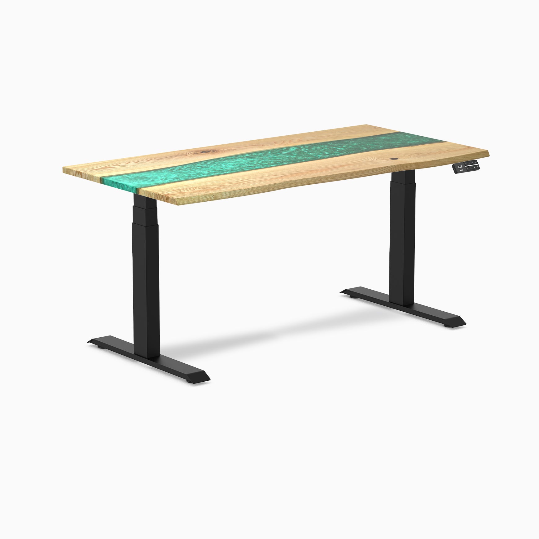 Desky Bureau Assis-Debout en Bois Dur à Résine Double - Frêne Blanc Rivière Émeraude / 60 x 30 Pouces / Noir Mat