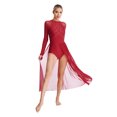 thumbnail image 2 of TTAO Costumes de Danse Lyrique pour Femmes à Manches Longues en Maille Tulle Fluide Robe Maxi Longue Bourgogne P, 2 of 6