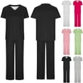 thumbnail image 5 of yoeyez Scrubs for Women Set,Ladies Stretch Short Sleeve Crew Neck Tops & Drawstring Jogger Pants Workwear With Pockets Watermelon Red, 5 of 5
