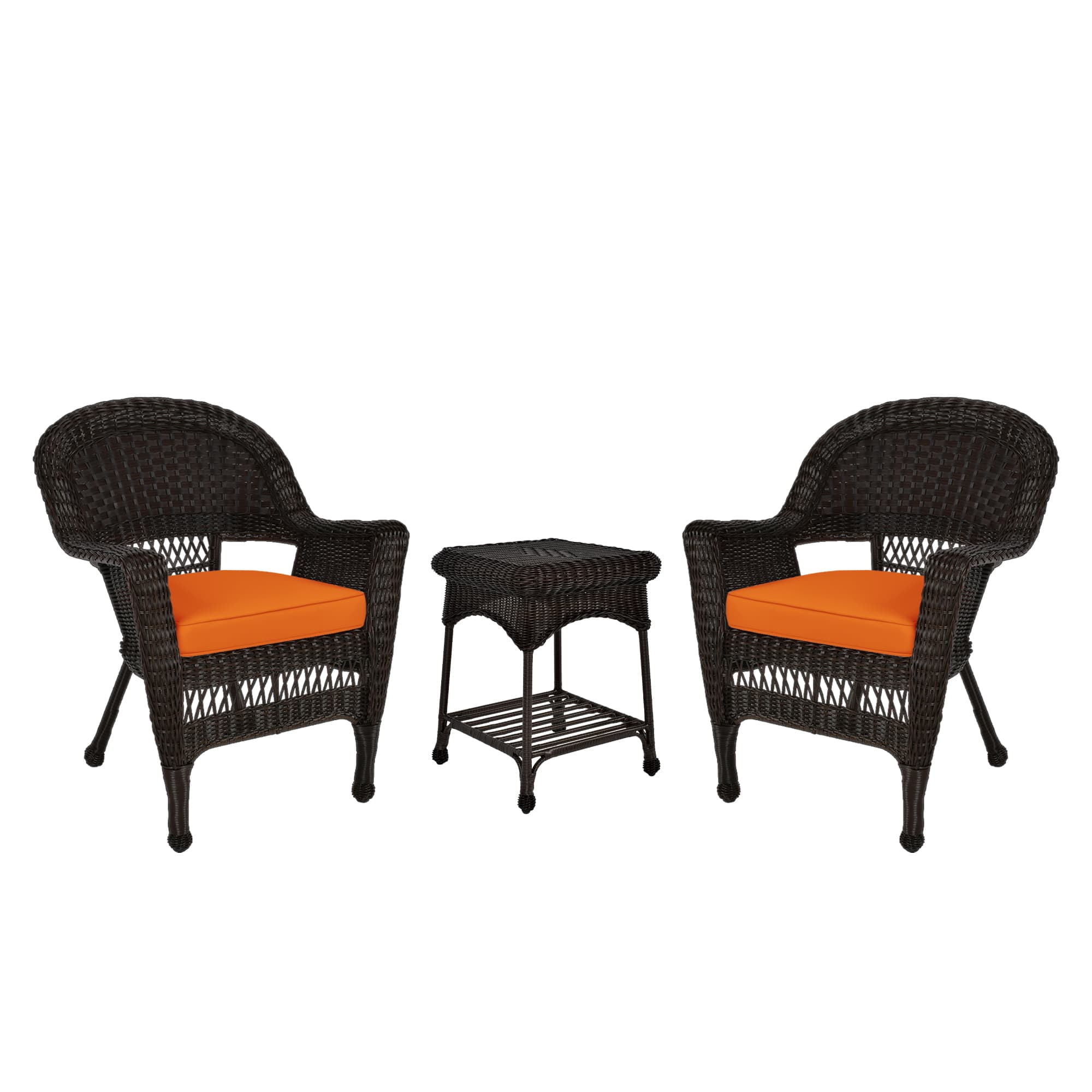 Jeco 3 Piece Wicker Conversation Set in Espresso with Orange Cushions