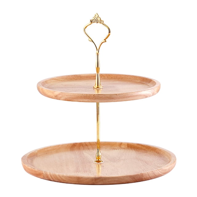 Wooden Fruit Tray Double-Layer Cake Display Stand Dessert Stand Cake Dessert Table Decorative (Color : Wood Colour)