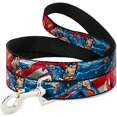 thumbnail image 1 of Dog Leash Superman Action Poses Stars Stripes 6 Feet Long 0.5 Inch Wide, 1 of 3