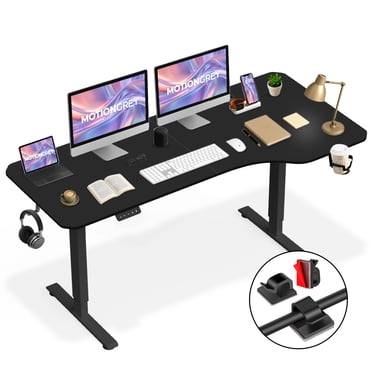 MotionGrey - Ergo2 TG Bureau Debout Électrique en L Réglable à Droite avec Réglages de Mémoire - Dessus Noir 63 Pouces x 24 Pouces Cadre Noir - Bureau Ergonomique pour la Maison et le Bureau