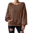 thumbnail image 1 of Yuyuzo Chandails en Molleton pour Femmes, Duveteux, Coupe Ample, Col Rond, Manches Longues, Chandail à Enfiler, Mode d'Automne, Hauts de Chandail avec Poches, 1 of 7