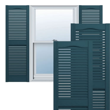 Lifetime Vinyl LL1S14X05500MB Standard Cathedral Top Center Mullion, Open Louver Vinyl Shutters, w/Installation Shutter-Lok's & Matching Screws (Per Pair), 14 1/2"W x 55"H, Midnight Blue