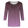 thumbnail image 4 of VSSSJ Hauts à Manches 3/4 pour Femmes Décontractés Tendance Imprimé Dégradé Manches Raglan Col Ras du Cou Coupe Décontractée Tunique Respirante T-Shirt Violet m, 4 of 4