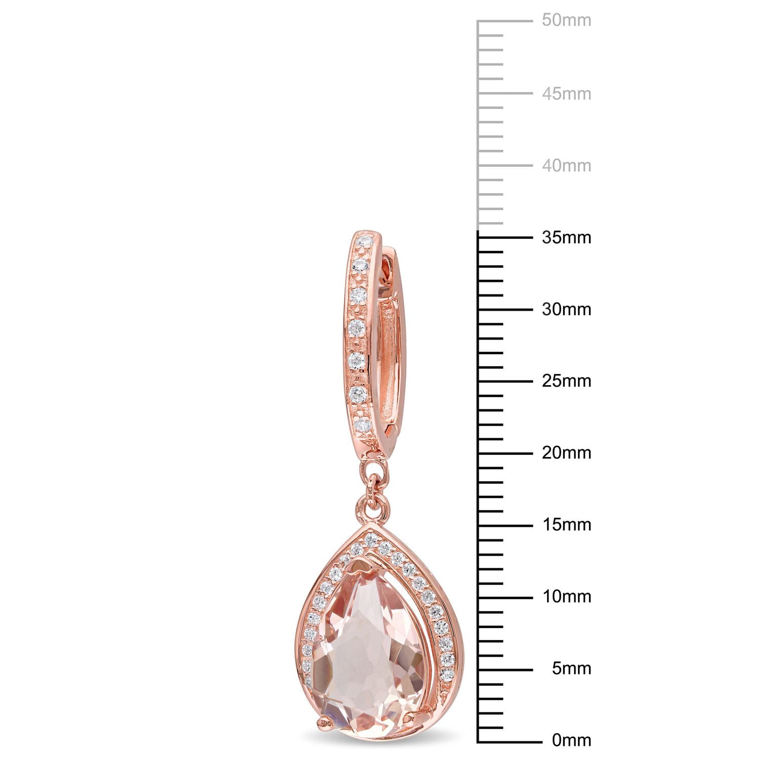 Boucles d'oreille Tangelo de forme goutte avec morganites synthétiques et zircons cubiques 6.36 CT PBT en argent sterling plaqué de rhodium rosé