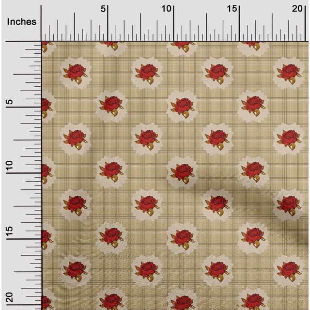 oneOone Silk Tabby Fabric Check|Leaves & Rose Floral Print Fabric By Yard 42 Inches Wide