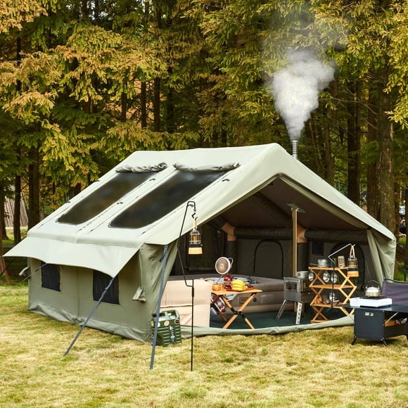 MELLCOM 13x10FT Inflatable Tents for Camping, 6-12 Person Spacious Air Glamping Tents with Skyscreen, PVC 2 Door, Stove Jack, Mosquito Screen, 300D Oxford Waterproof Blow Up Tent for Camping & Hiking