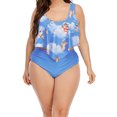 thumbnail image 2 of Women's Digital Printed Ruffled Plus Size Bikini Split High Waist Swimsuit, 2 of 7