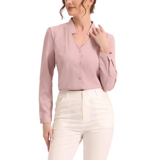 INSPIRE CHIC Chemise Élégante à Manches Longues Col en V pour Femmes P Gris Rose