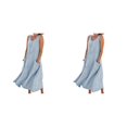 thumbnail image 4 of pitrice Femmes Été Coton Lin Robe Sans Manches Col Rond Boho Vintage Style Plage Couleur Unie en Vrac Kaftan Porter Tous les Jours Bleu Ciel / XXL 2Set, 4 of 6