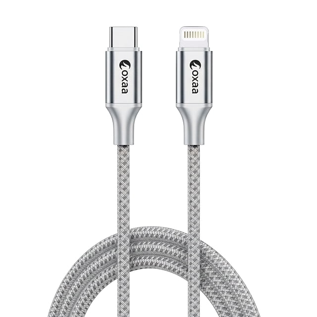 OXAA USB C to Lightning Cable 30W– Fast Charging MFI certified braided cable with durable nylon braiding and aluminum connectors. Ideal for Lightning-enabled iOS devices, it supports 30W fast charging, 480Mbps data transfer, and is tested for 10,000+ bends. Suitable as a USB computer cable. Eco-friendly packaging included.