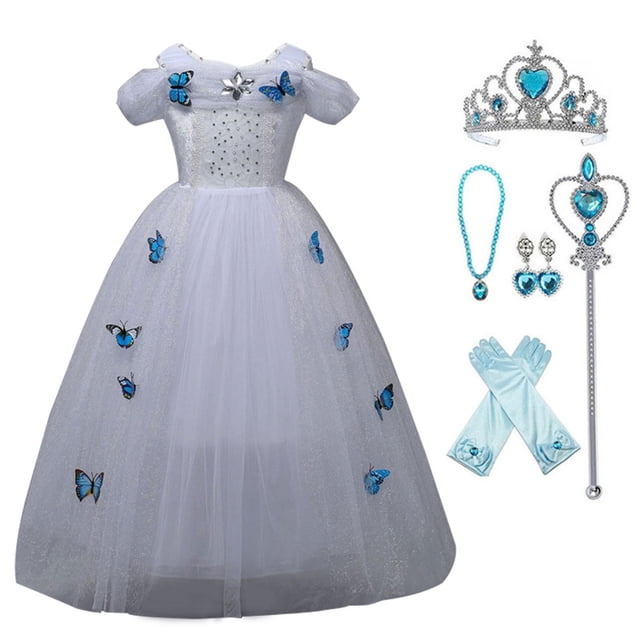 Girls Princess Dress with Butterflies 5 Layers Fancy Dress Up Costume