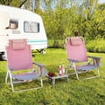 thumbnail image 4 of Costway Ensemble de 2 Chaises de Plage Pliantes avec Table, Chaise d'Extérieur Inclinable à 5 Positions, Rose, 4 of 10