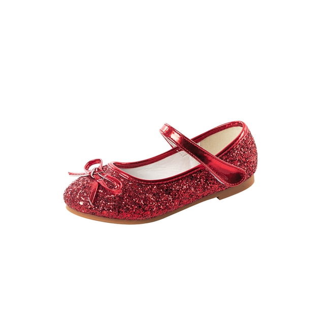 Woobling Ballerines Mary Jane Basses pour Filles à Paillettes, Chaussures Habillées Rouges, Conçues pour les Enfants avec une Tige Scintillante à Paillettes, Détail Nœud et Bout Rond. Doté d'Un Talon Plat et d'Une Bride Ajustable à Crochet et Boucle pour un Confort et un Ajustement Sécuritaire. Idéal pour les Tenues Décontractées, les Mariages Ou les occasions à Thème Princesse, et s'Agence Bien avec des Jupes, des jeans Ou des Uniformes.