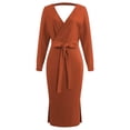 thumbnail image 4 of QIPOPIQ Robes pour Femmes pour Invitée de Mariage Fête Manches Courtes Nouvelle Robe d'Automne et d'Hiver d'Été Aguichant à Col en V à Nouer Robes à Manches Longues Offres 2023, 4 of 7