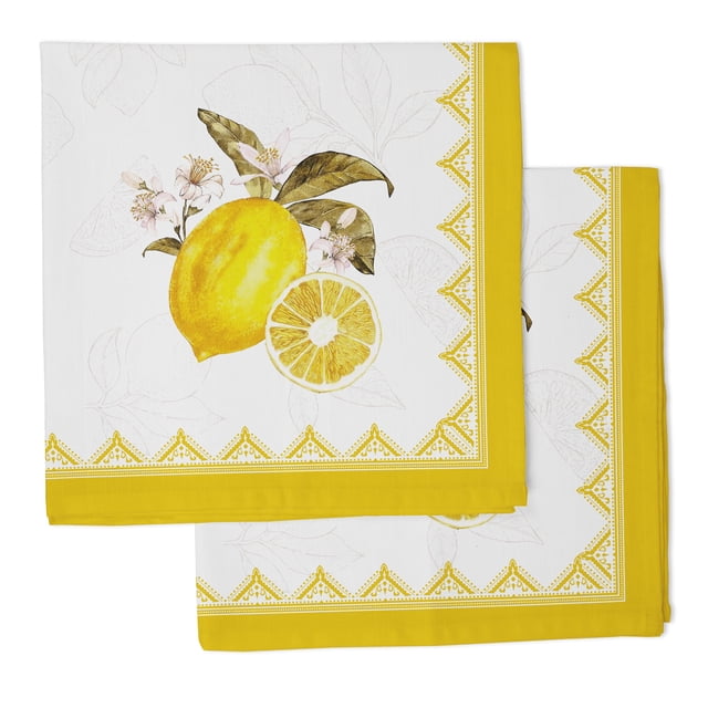 Vargottam Collection de Luxe Linge de Table Décor Serviette en Coton Tissu Imprimé Serviettes Réutilisables Ensemble de 12, 20 X 20 - Citron