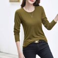 thumbnail image 4 of RXIRUCGD Hauts pour Femmes 2024 Col Rond Couleur Unie Chemise de Base Manches Longues Col Rond Haut/chemise, Vert Armée, Taille : 3TG, 4 of 6