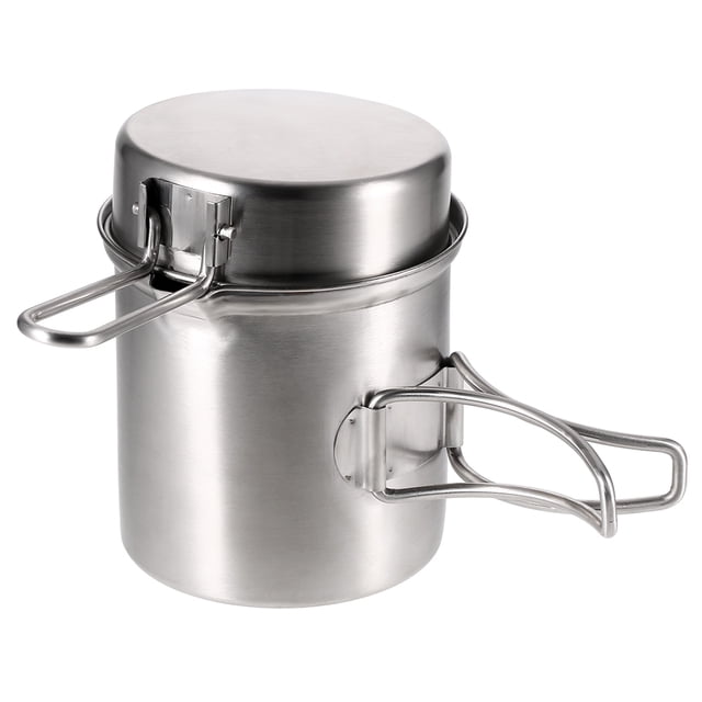 Amdohai Casserole de Cuisson Portable pour l'Extérieur en Acier Inoxydable, Casserole de Camping et de Randonnée avec Poignées Pliantes