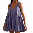 thumbnail image 1 of Penkiiy Robe Courte Sans Manches à Col en V pour Femme, Ample, d'Été, Plissée, Évasée et Fluide, 2TG, Violet, 1 of 7