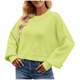 thumbnail image 1 of Timegard Chandails pour Femmes, Col Rond Court, Manches Longues, Épaules Tombantes, Chandail d'Automne Ample, Hauts Tricotés, 1 of 9