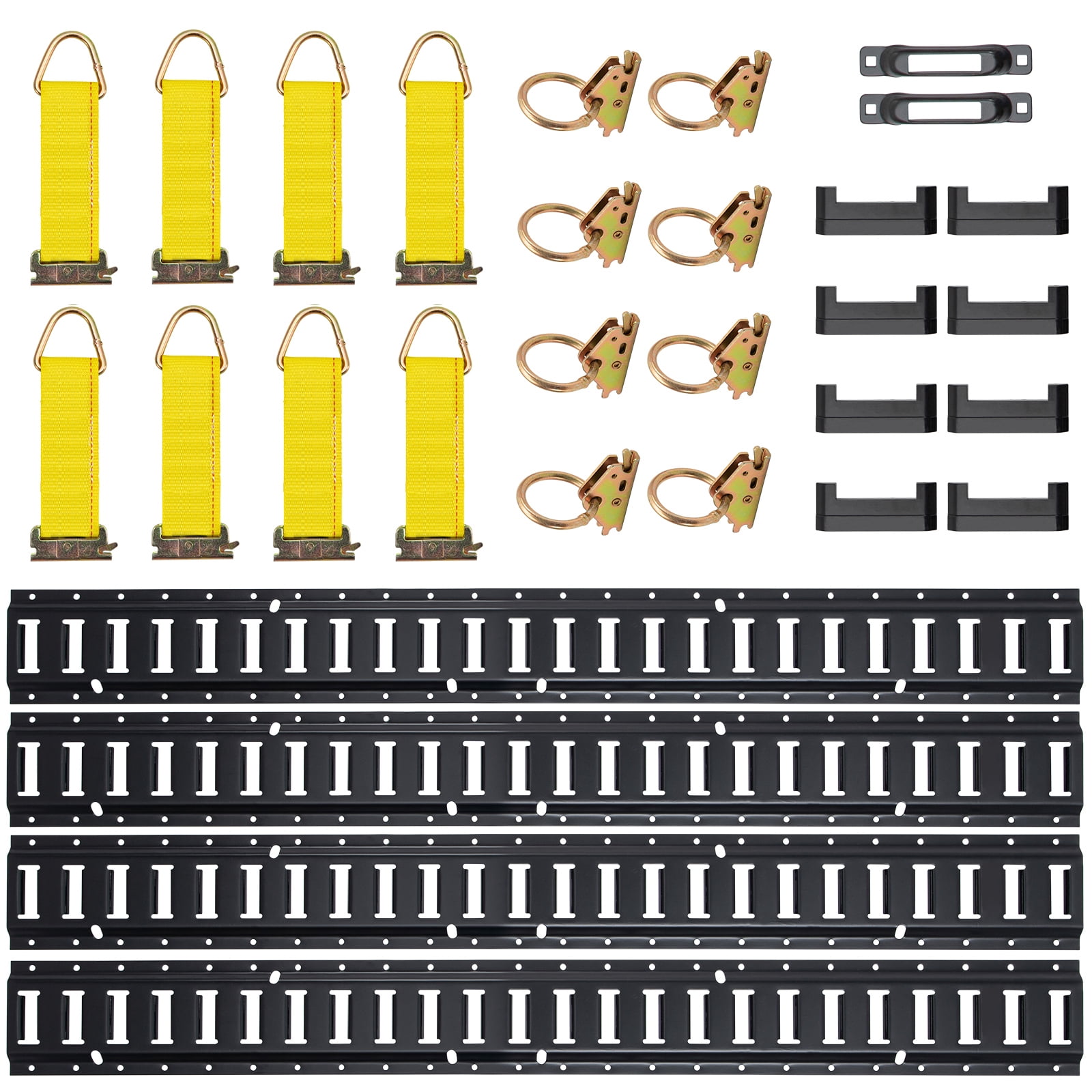 KFFKFF E Track Securing System,30-Item 5FT E-Track Bundle Comprising 4 Metal Tracks,2 Single Slots,8 O Rings, 8 D-Ring Tie-Offs & 8 End Caps, Essential Fixing Tools for Cargo, Motorbikes,and Bicycles