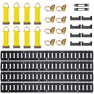 KFFKFF E Système de sécurité de la voie,30-Item 5FT Ensemble E-Track Comprenant 4 Voies métalliques,2 Fentes uniques,8 O Anneaux, 8 Découpes de glissière D & 8 Bouchons d'extrémité, outils de fixation essentiels pour la cargaison, les motos et les vélos