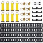 KFFKFF E Système de sécurité de la voie,30-Item 5FT Ensemble E-Track Comprenant 4 Voies métalliques,2 Fentes uniques,8 O Anneaux, 8 Découpes de glissière D & 8 Bouchons d'extrémité, outils de fixation essentiels pour la cargaison, les motos et les vélos