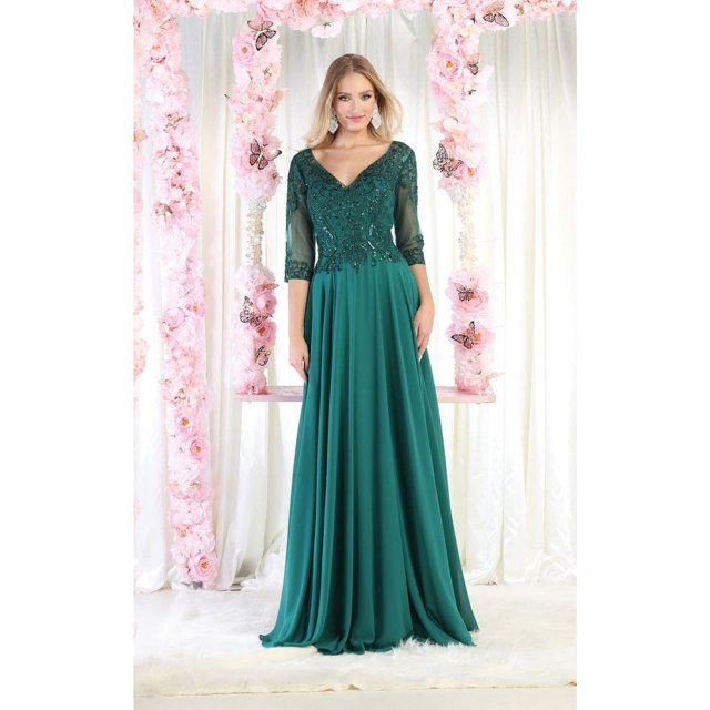 May Queen MQ1936 Robe Trapèze en Mousseline Brodée pour Mère de la Mariée pour Femmes