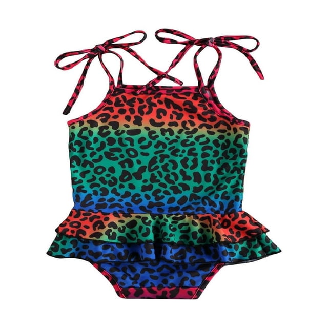 Maillot de Bain pour Tout-Petites Fille Léopard à Bretelles Sans Manches