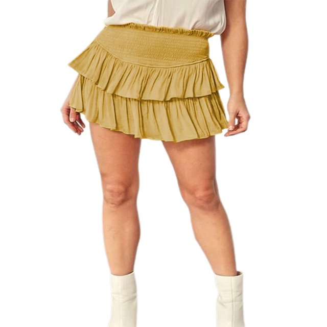 Jupe Patineuse Plissée pour Femmes Taille Haute à Volants Mini Jupes
