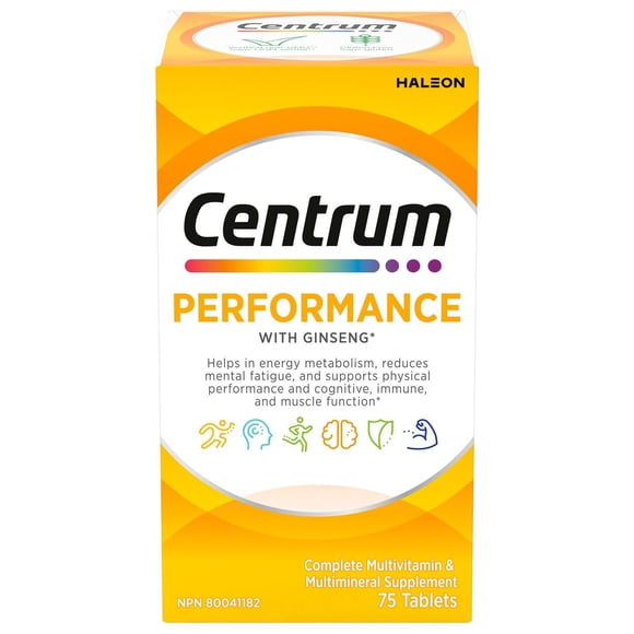 Centrum Performance Multivitamin and Multimineral Supplement Tablets with Ginseng, 75 Count