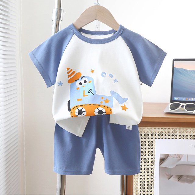 LSLJS Bébé Garçon d'Été Mignon Imprimé Col Rond Short à Manches Courtes Ensemble Vêtements d'Été Vêtements pour Enfants à la Mode 2024