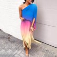 thumbnail image 1 of LOVZFMLL Robe d'Été pour Femme, Aguichant, à une Épaule, Imprimée, Ample, Ourlet Fendu à Moitié, Manches, Bleu, G, 1 of 5