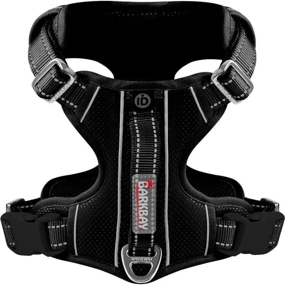 BARKBAY Dog Harness No Pull with ID Tag Pocket - Heavy Duty Reflective Easy Control for Large Dogs(Black XL)