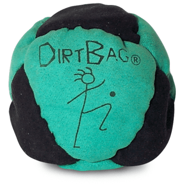 DirtBag Classic Footbag - Blue & Black Suede Hacky Sack - Slow Speed Control for Beginners & Freestyle - Embroidered Design