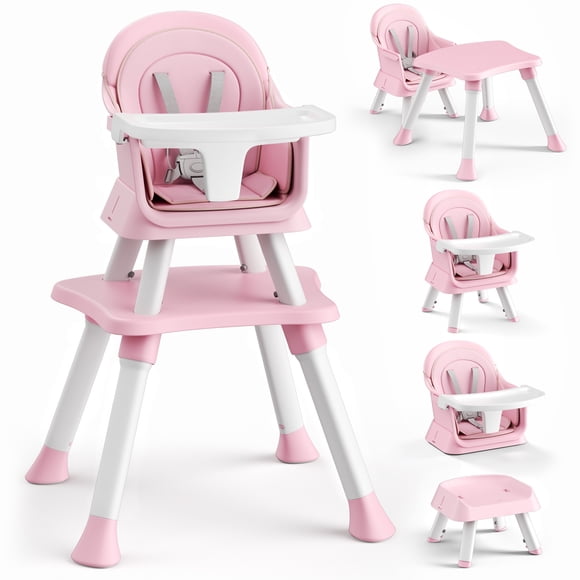 AILEEKISS 8 in 1 Baby High Chair, Toddler Dining Booster Seat for Eating, Pink White