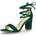 thumbnail image 1 of BLISSFUL STEP Sandales pour Femmes Unies d'Été à Talons Blocs à Lacets Vert 9,5, 1 of 7