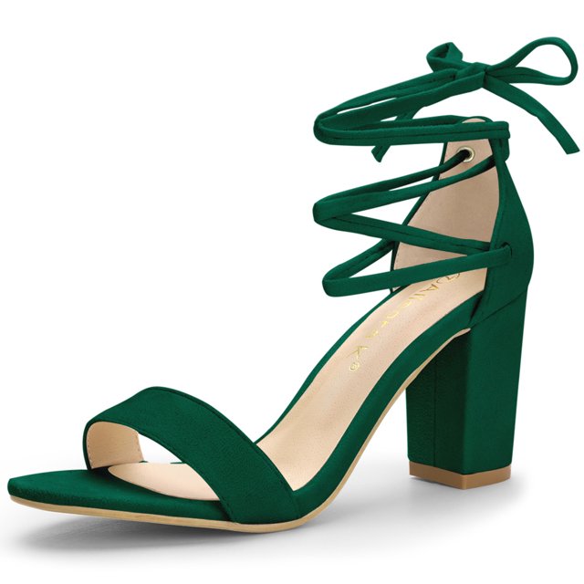 BLISSFUL STEP Sandales pour Femmes Unies d'Été à Talons Blocs à Lacets Vert 9,5
