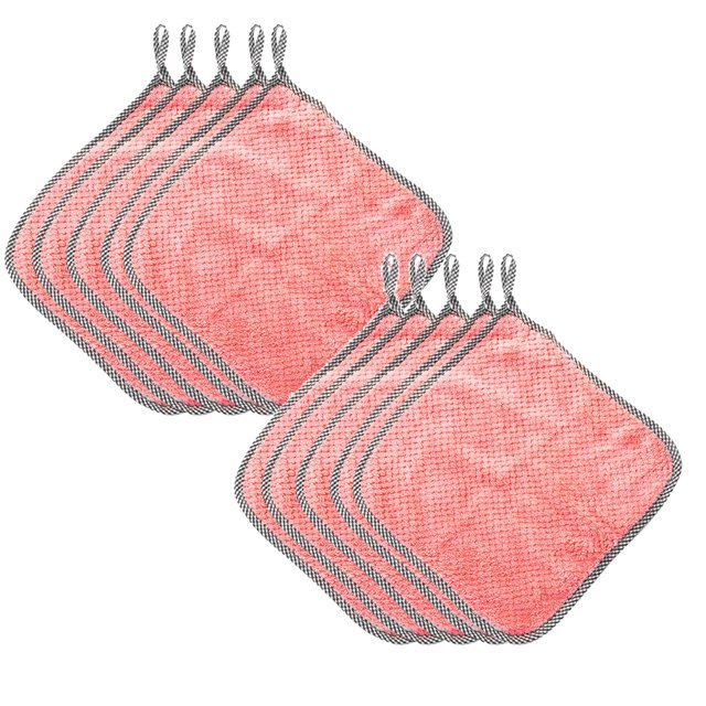 Oleegame 2PC Ten Dollar Items 5PCS Rag Dish Cloth Water Absorption Thickening Pot Washing Towel Table Home Kitchen Dishcloth Pink
