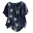 thumbnail image 3 of Pisexur Hauts Grande Taille pour Femmes Été T-Shirts à Manches Courtes Col Ras du Cou Imprimé Pissenlit Hauts Amples Blouses en Lin Confortables, 3 of 4