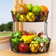 thumbnail image 1 of Wire Fruit Basket for Kitchen Counter Corner Fruit Stand Stackable Two Vegetable Holder for Kitchen Countertop Metal Fruit Rack Storage For Fruits Veggies Snacks Onions Round, 1 of 9