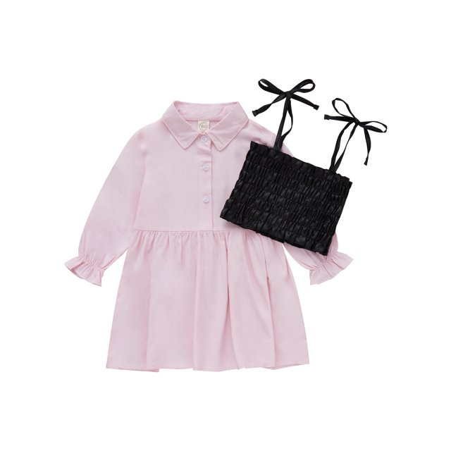 Xingqing Robe Chemise à Manches Longues pour Bébé Fille + Débardeur à Bretelles Spaghetti Tenues de Printemps Automne