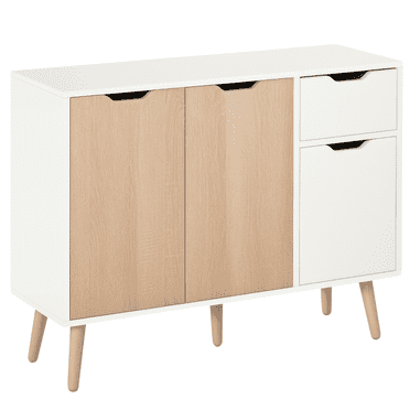 HOMCOM Sideboard Storage Cabinet with Drawer, White and Nature Wood