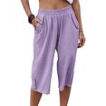 thumbnail image 2 of VEKDONE Womens Cotton Linen Capris Pants Purple L, 2 of 6