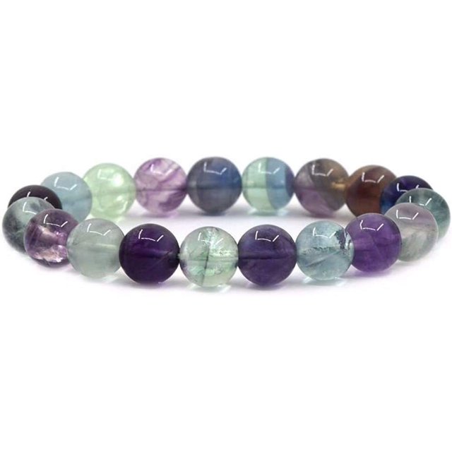 Angelstones Natural Multi-Color Fluorite Gemstone 10mm Round Beads Stretch Bracelet 7 Inch Unisex