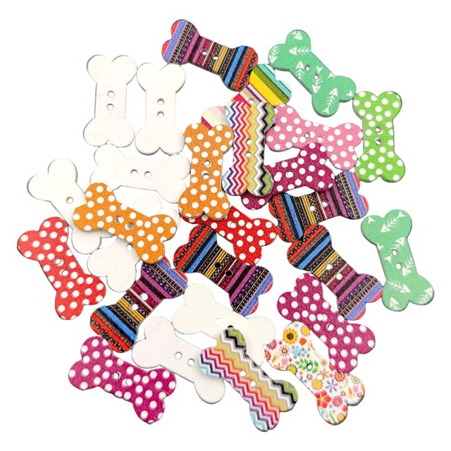 jifeng 100x Boutons en Bois Colorés Forme d'Os de Chien Fait Main 2 Trous Ornement pour Robe