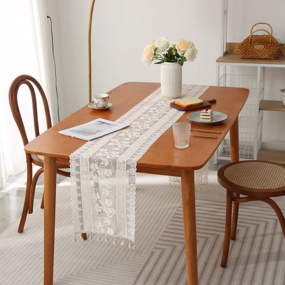 Vrorvz Nappe Élégante en Dentelle Chemin de Table de Haute Qualité Décorative Table à Manger Table Basse Crochet Polyvalente pour Cuisine Salon Fêtes Lavable à la Machine Déco Maison Cadeau